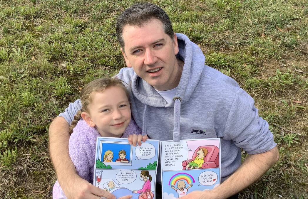 Unique challenges: Kids with cancer in a pandemic cartoons have become a viral success for Katoomba dad Angus Olsen, whose daughter Jane has recovered from cancer.