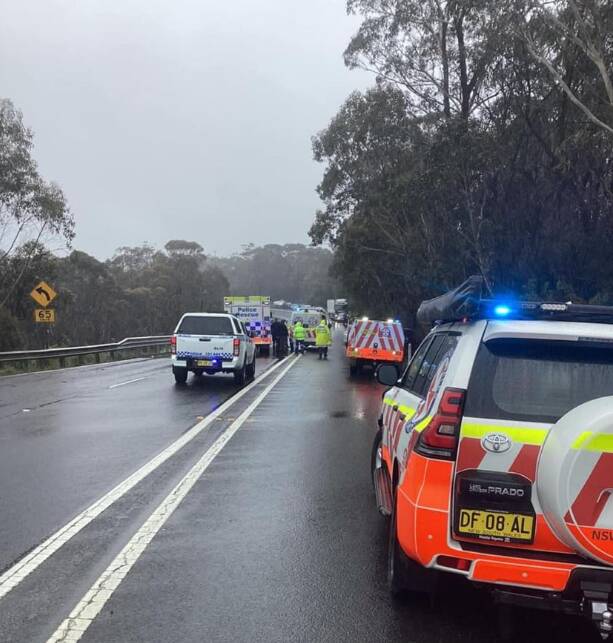 HIghway shut on Sunday after a car overturned. Picture: Blue Mountains Police Facebook