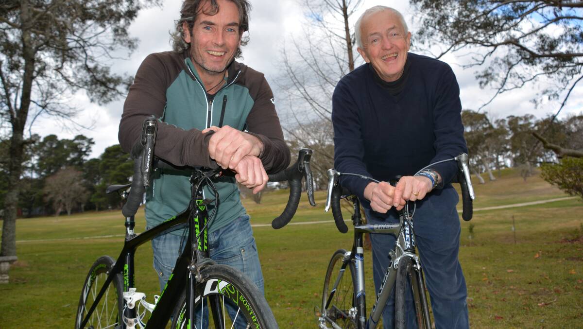 Long distance bike riders:  It’s a mental thing riding long distances, say Jeremy Scott and Bob Montgomery as they take a rest in the garden behind Bob’s Leura home.