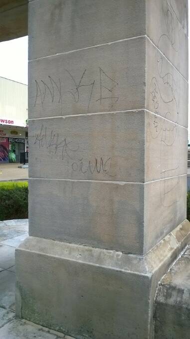 Lawson War Memorial vandalism, just days before Anzac Day, 2017.