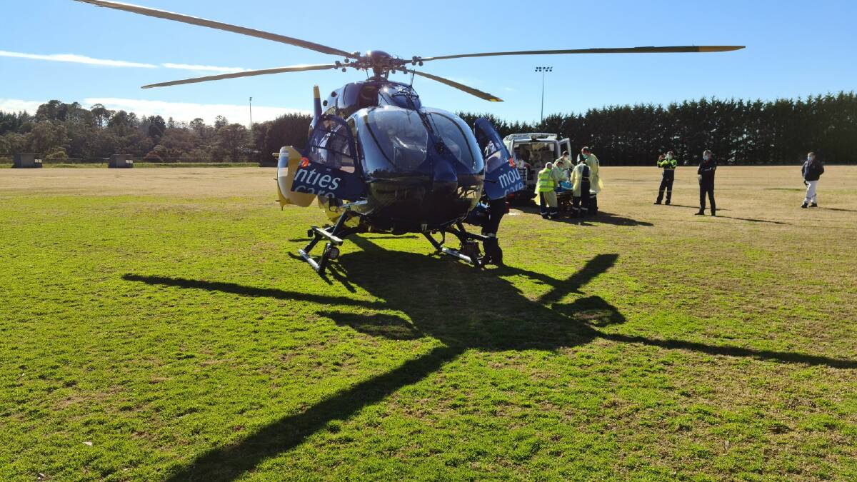The Careflight helicopter landed in the grounds of Blue Mountains Grammar School, next to Pitt Park.