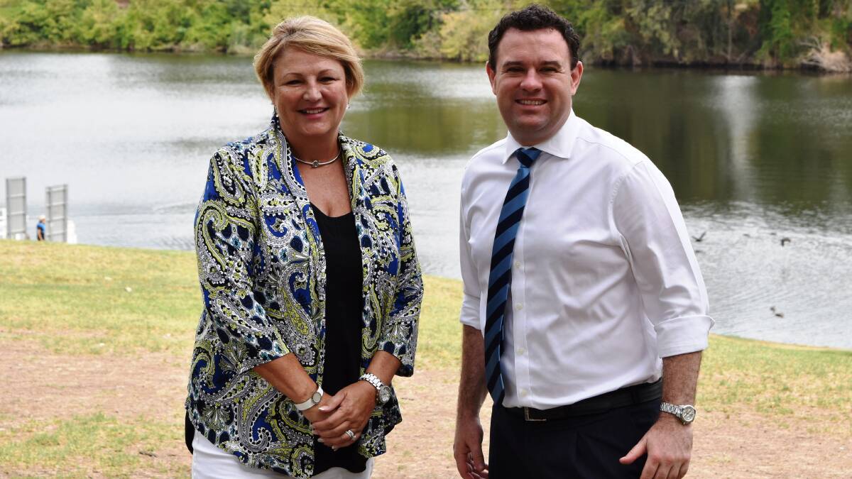 Site of the Real Festival on the Nepean River: Stuart Ayres MP, Member for Penrith gives the good news to Penrith Council Deputy Mayor, Tricia Hitchen about $20,000 in funding.