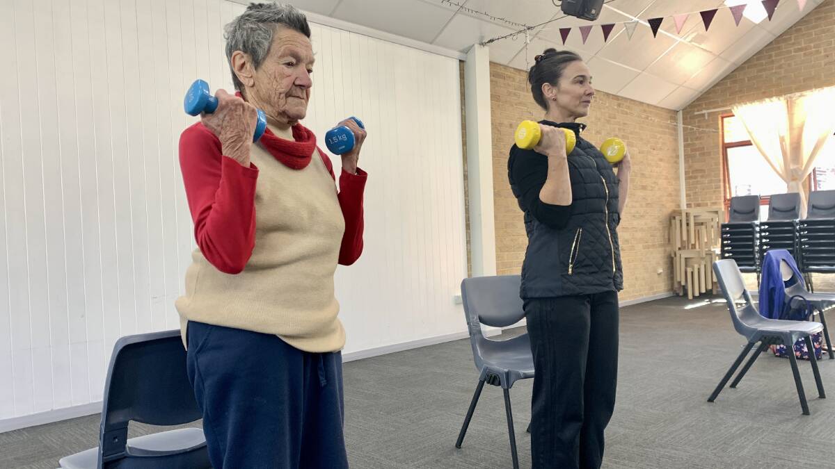 Fun and busy: The 11 classes a week are run by experienced instructor Markesha Hartshorn (right) pictured with Joy Krippner, 92.