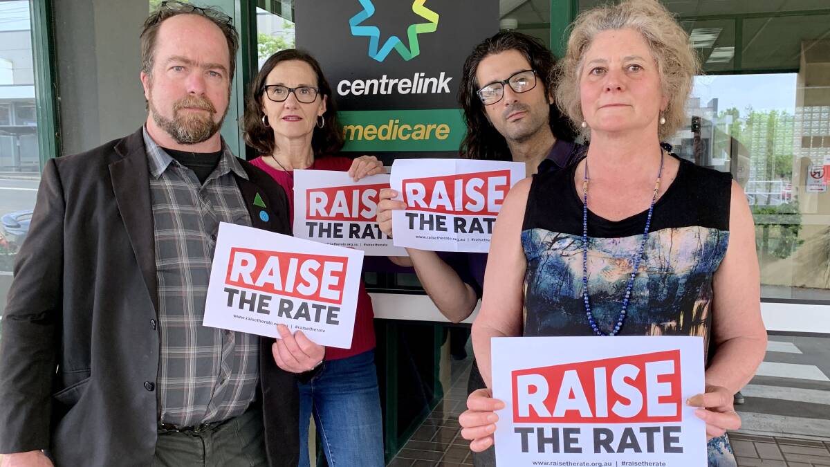 Push to raise unemployment benefits: Cr Brent Hoare, Cr Romola Hollywood, Pas Forgione from the Australian Council of Social Services and Newstart recipient Raffaella Washington.
