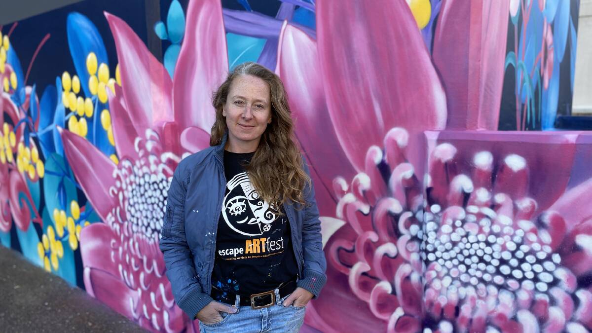 Mandy Schoene-Salter of Katoomba cancelled planned charity street art work in the Philippines because of the pandemic, but she is still currently doing street art in Hurstville. She was a lucky recipient of a pandemic grant to do work at Woodford Academy.