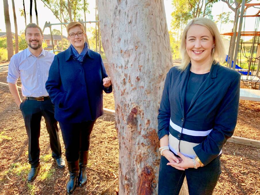 Fully inclusive at Blaxland: Liberal candidate for Macquarie Sarah Richards (right) was joined by Senator for Western Sydney Marise Payne and Blue Mountains Ward 4 councillor Brendan Christie to announce the investment.