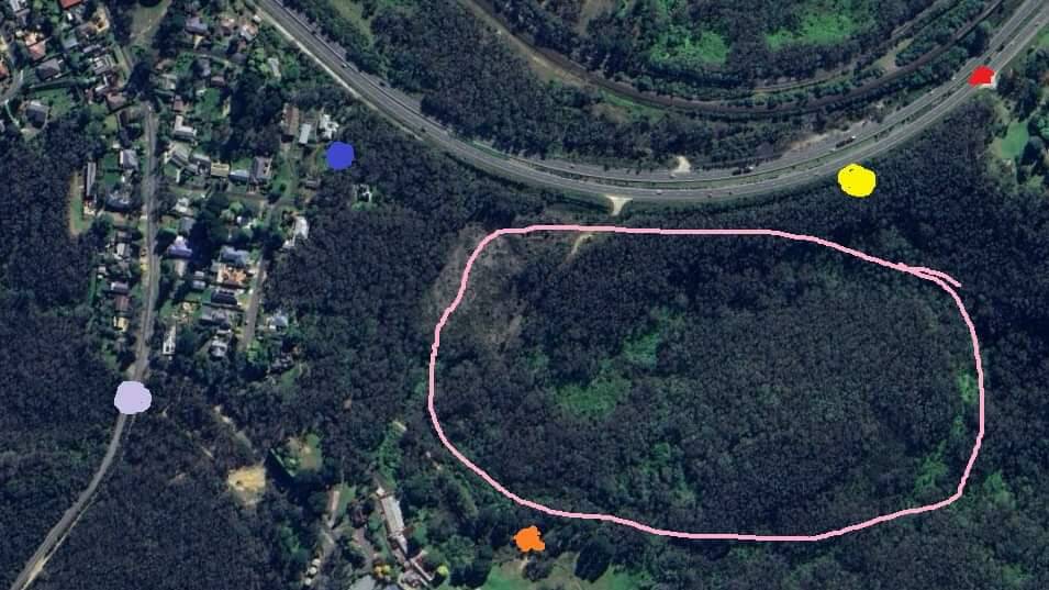 WIRES supplied map with coloured spots where wombats were found.