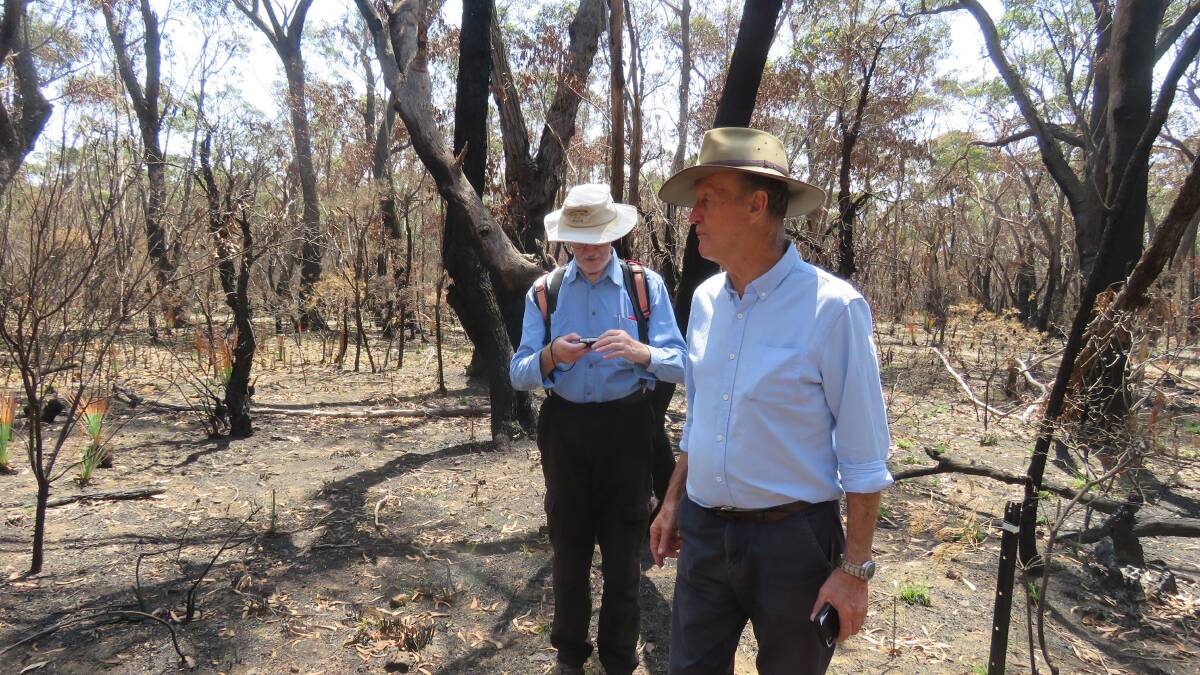 The damaged Fairfax Track: John Merson of the BMWHI with (left) Conservation Society member Paul Vale.