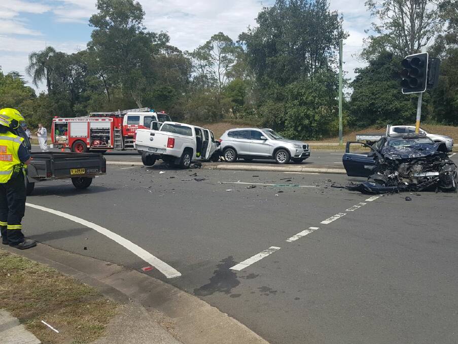 Hairy incident: Police say a surprise huntsman spider was the reason behind a multi-car pile-up in Blaxland on Sunday which left 11 injured. Photo: Top Notch Video.