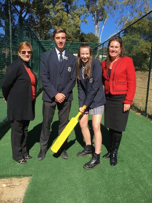 BHS oval cricket nets with Principal Nikki Tunica, captains Marcus Guy, Lara Busby and MP Trish Doyle.