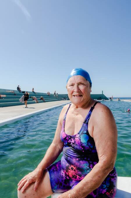 Life-long swimmer Kay Burton is on a mission to swim in every ocean bath in Australia, and crossed Newcastle off her list this week. Pictures by Simon McCarthy