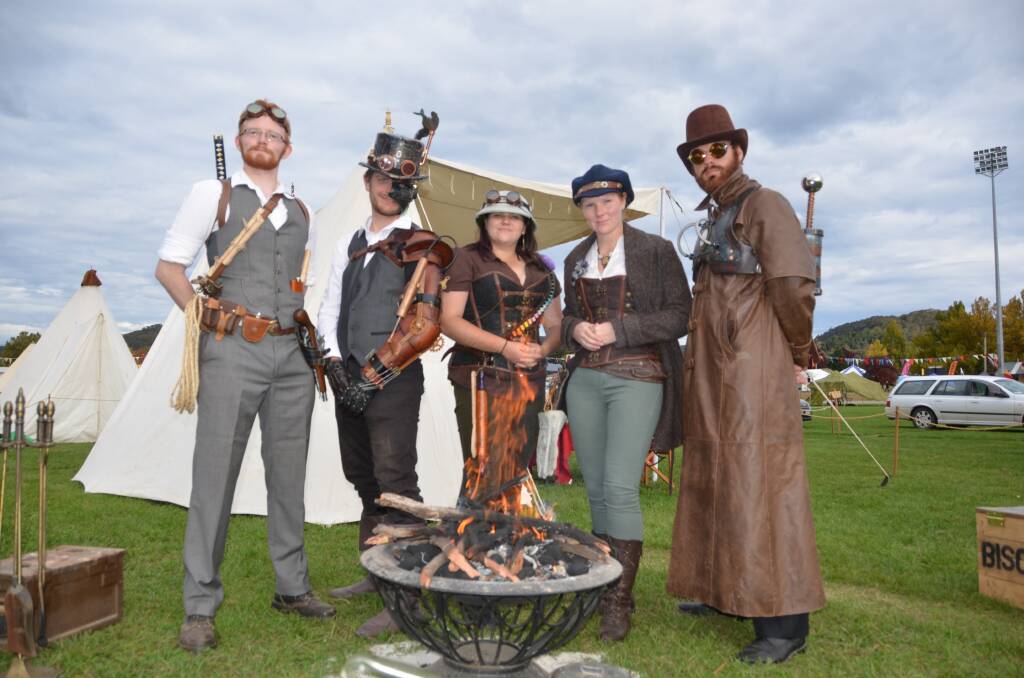 Back for more: Liam McGonigle, James Smith, Kristy Kimber, Cassandra McGonigle and Alan Moxey from the steampunk group Airship Sirius. Photo: Hosea Luy.