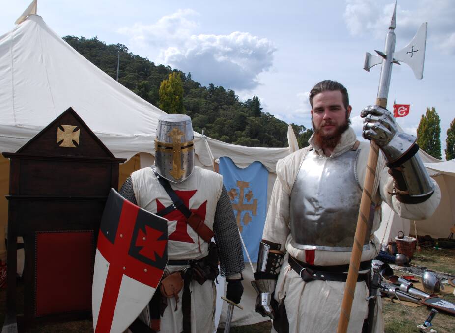 Always a favourite: Damon Guerrera and John Williams don their armour and prepare for battle in the Medieval Village. Photo: Blue Mountains Gazette.