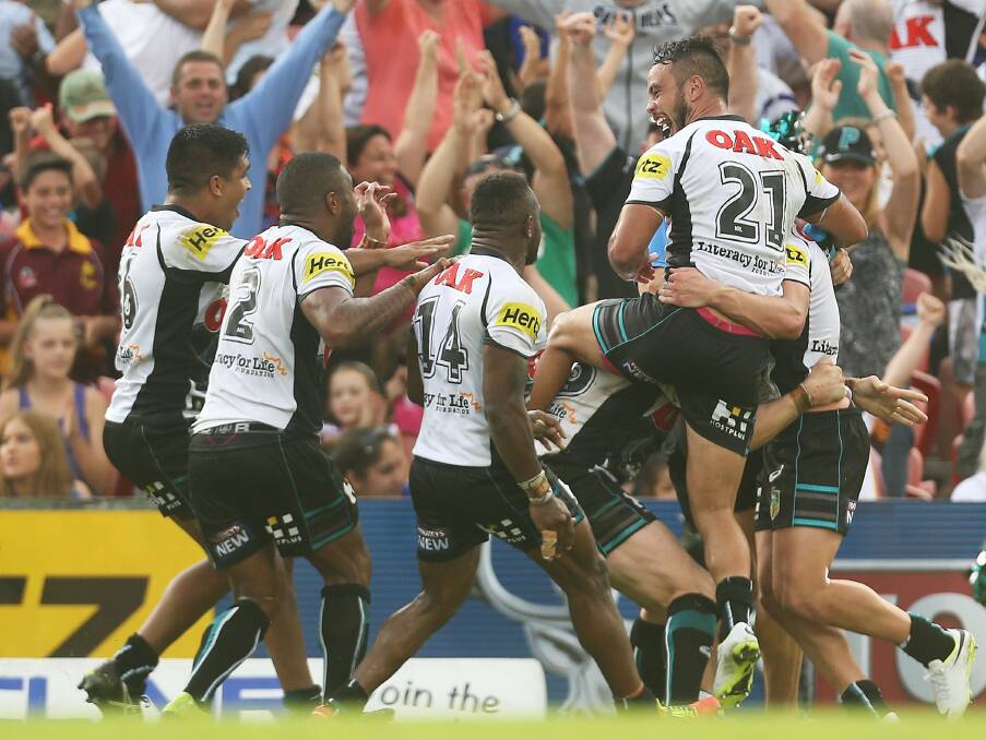 Win: The Panthers celebrate their win against the Bulldogs over the weekend. Picture: Getty Images
