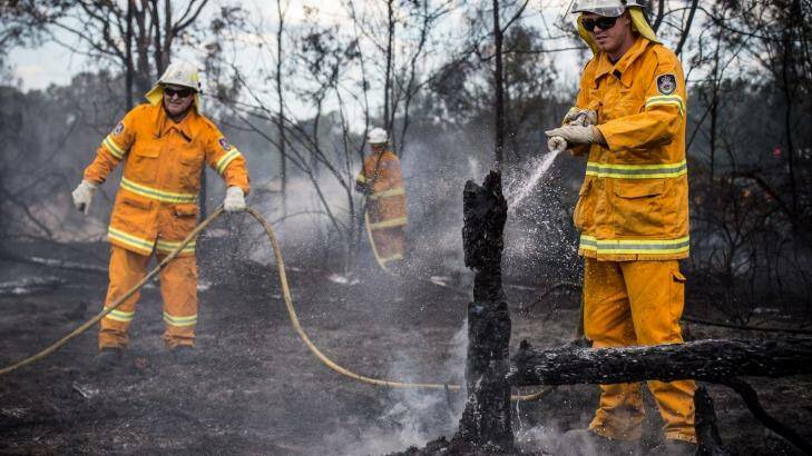 NSW RFS crews quickly extinguish a grass fire in Luddenham as the temperature hits over 40 in the west.  Photo: Wolter Peeters