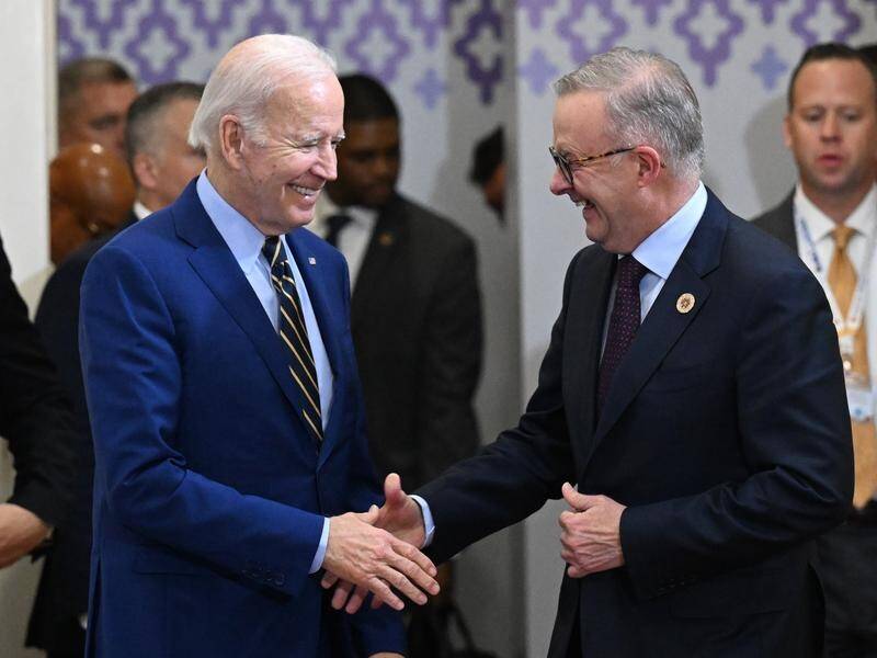 Anthony Albanese has been welcomed to the APEC summit in the US by President Joe Biden. (Mick Tsikas/AAP PHOTOS)