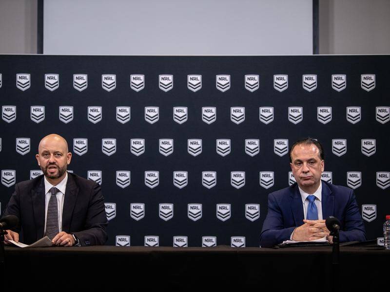 NRL CEO Todd Greenberg (l) and ARLC Commission chairman Peter V'landys.