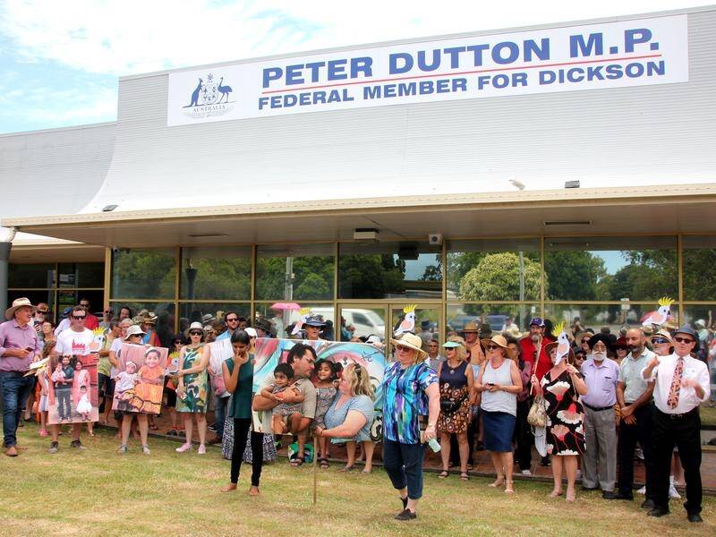 Supporters of a Tamil family facing deportation have protested outside Peter Dutton's office.