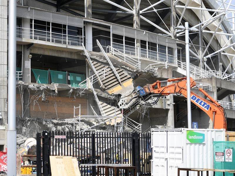 Heavy machinery is tearing down parts of Allianz Stadium at Moore Park.