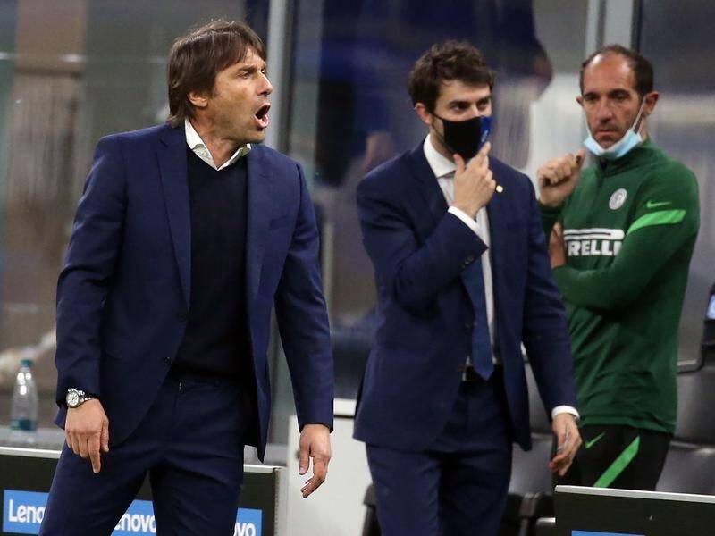 Inter coach Antonio Conte, raging at Lautaro Martinez here against Roma, has enjoyed a mock rematch.