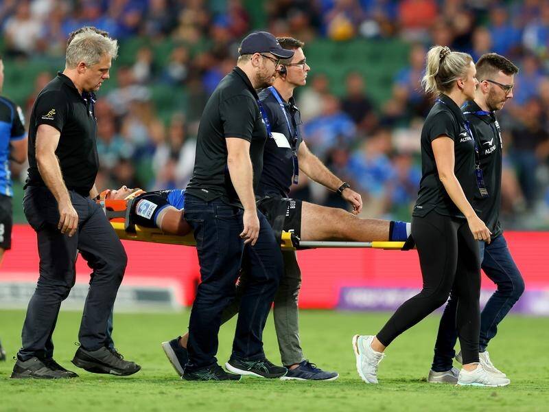 The Force's Ollie Callan has been cleared of serious injury after being stretchered off on Saturday. (James Worsfold/AAP PHOTOS)