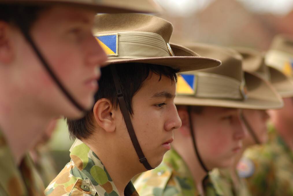 A row of young army cadets at the memorial service in Springwood.