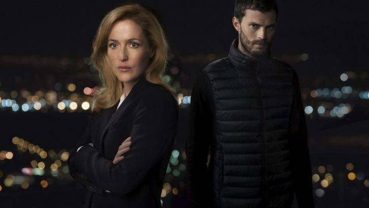 Gillian Anderson as Stella Gibson and Jamie Dornan as Paul Spector in <i>The Fall</i>.