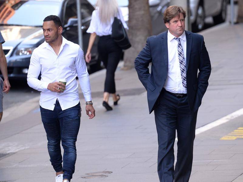 Former teammate Api Koroisau (left) and Manly coach Des Hasler supported Manase Fainu in court.