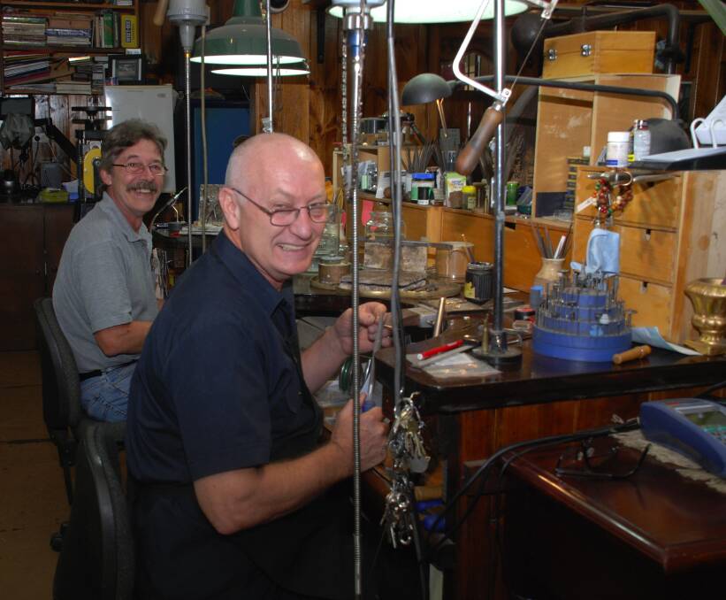 Trust and workmanship: Phill Nauthe works alongside long-time friend and fellow qualified jeweller Grant Stephenson (left). File photo.