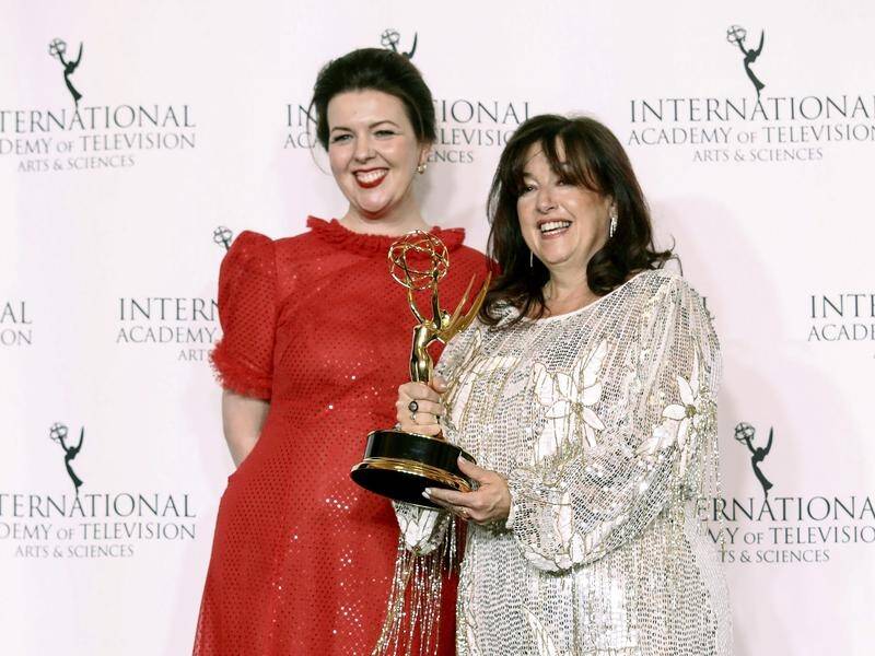 Lisa McGee (left) and Liz Lewin have won the best comedy International Emmy for Derry Girls. (AP PHOTO)