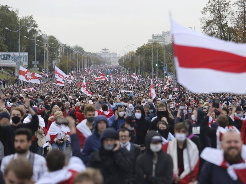 More than 100,000 anti-government protesters have staged marches in Belarus.