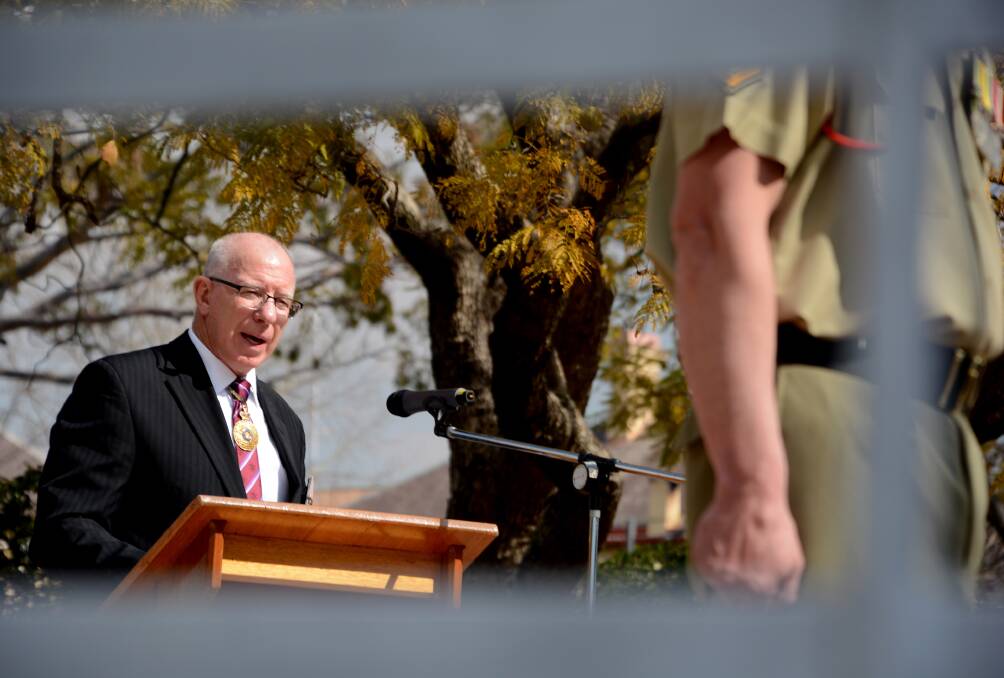 Guest of honour: Governor of NSW and former chief of the Australian Defence Force, David Hurley, begins his address at Springwood war memorial on Blue Mountains Vietnam Veterans and Associated Forces Memorial Day last Sunday.