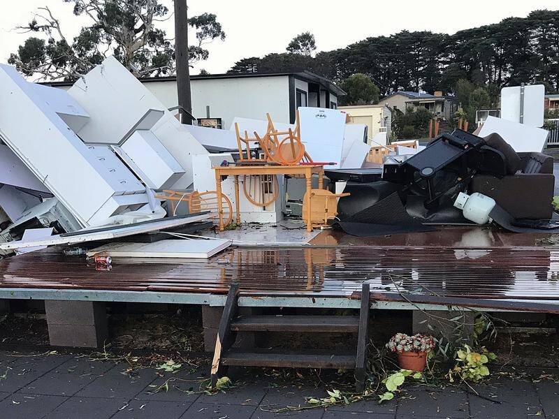 A storm flattened holiday homes in south-west Victoria, with heavy rain in other parts of the state.