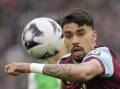 West Ham's Lucas Paqueta is charged by English soccer bosses over alleged betting rule breaches. (AP PHOTO)