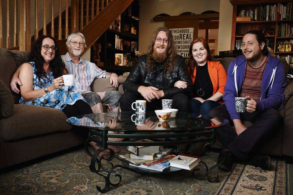 Janet and Stuart Kidd with sons Michael (centre), daughter-in-law Elena and son Roger. The quirky Blue Mountains family are new reality TV stars who are expected to become famous from watching other TV stars.