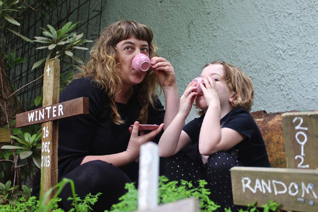 Artist Hayley West, with daughter Ramona Richardson, 5 will host a death cafe in the Mountains next month. Photo: Tobias Richardson.
