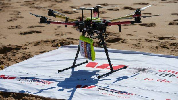 The Little Ripper Rescue UAVs with its flotation device, called a rescue pod being used across the Far North Coast. Photo: AP