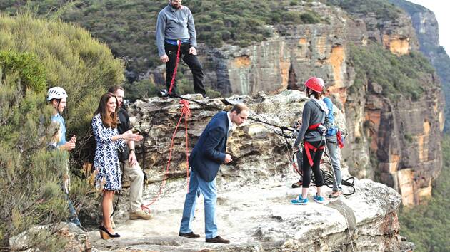 Prince William peers over the edge of Narrow Neck Lookout in Katoomba. Photo: Wolter Peeters/Fairfax Media.