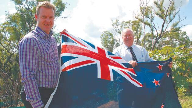 New Zealand Consul-General for NSW and Queensland, Martin Welsh, at the bushfire block of Jim McKinnon, Springwood RSL Sub-Branch president.