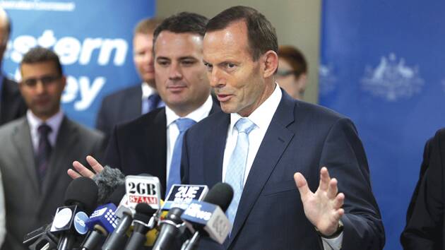 Prime Minister Tony Abbott at Liverpool Council last Wednesday, announces infrastructure plans for the new airport at Badgerys Creek. Photo: Sasha Woolley.