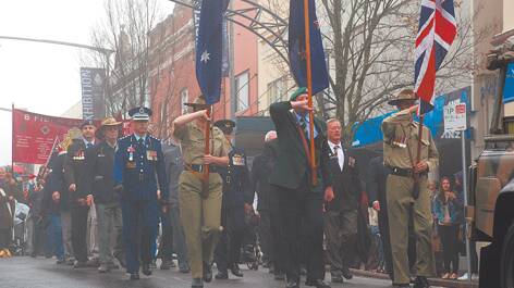 The flag bearers at the Katoomba Anzac Day march.