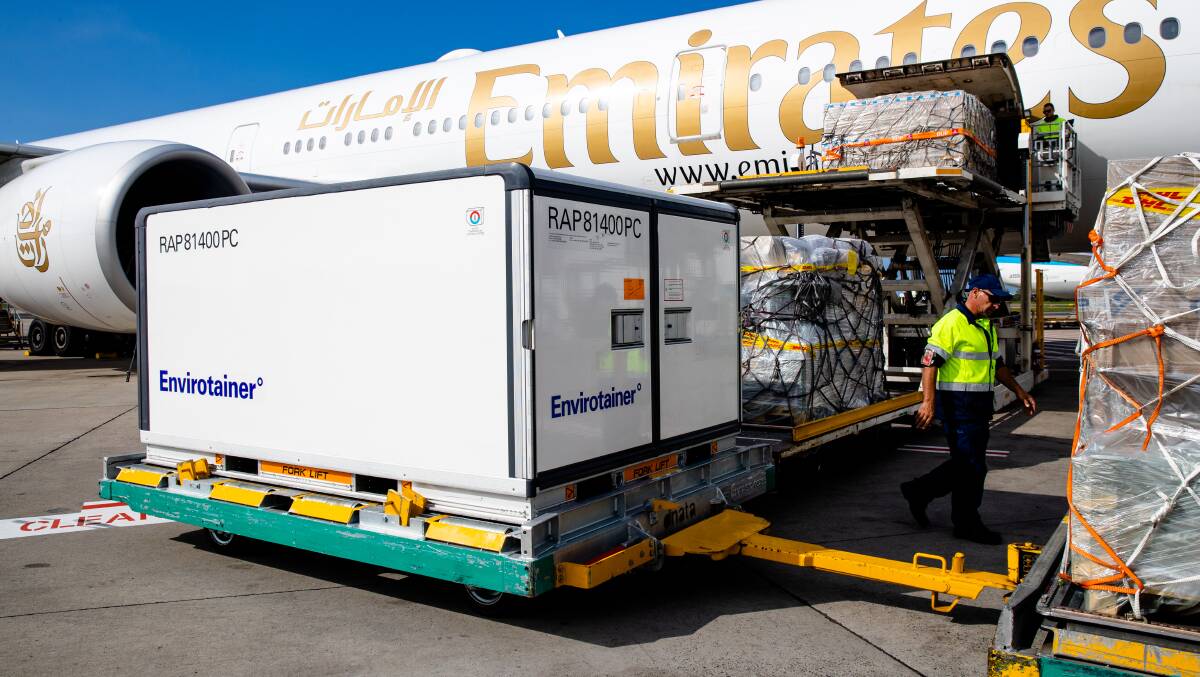 The AstraZeneca shipment touches down in Australia. Picture: Getty Images