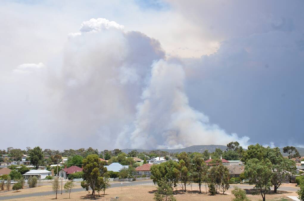 Smoke rises from the Black Range fire near Stawell last Friday. Picture: BEN KIMBER.