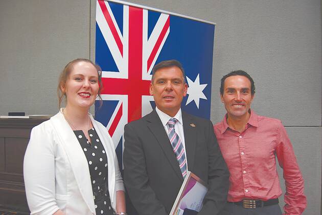 Blue Mounains young citizen of the year Claire Brown, citizen of the year Serge Rosato and sports person of the year Brendan Davies after receiving their council honours at Lawson on Australia Day.
