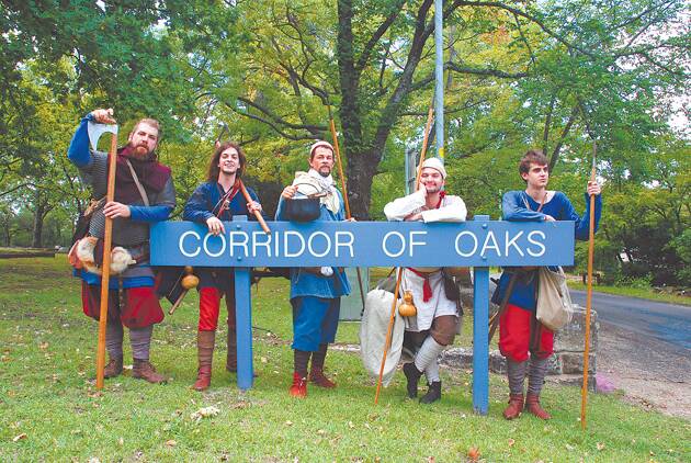Members of the New Varangian Guard at Faulconbridge's Corridor of Oaks on Saturday, from left, Tim Reeves, Ben Smith, Peter Beatson, George Korovydsky and Conor Munro.