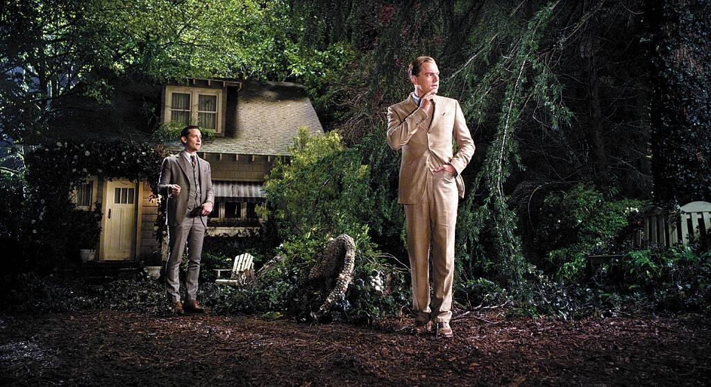 The cottage of Nick Carraway (Tobey Maguire) was created on a secluded property in Mount Wilson called Breenhold. (L-r) Maguire with Leonardo DiCaprio in the Warner Bros release.