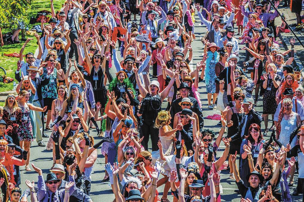 Charleston dancers celebrate breaking the world record in Leura on Saturday. Photo: David Hill, Blue Mountains Lithgow and Oberon Tourism.