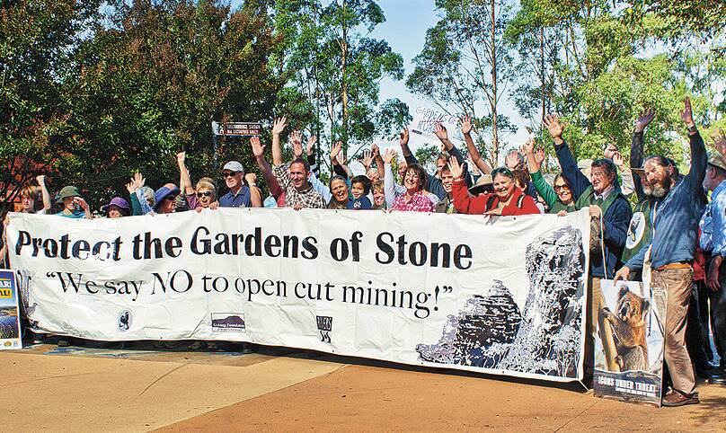 Gardens of Stone campaigners in Springwood’s town square on Sunday.